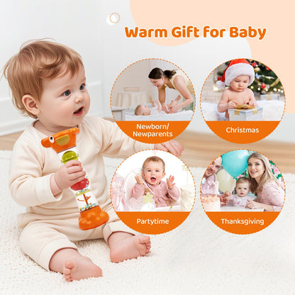Montessori Baby Toys for 6-12 Months 1 Year Old,Rain Stick Baby Rattle Shaker Infant Sound Toy 9.8” Rainmaker Musical Sensory Tummy Time Toys for 6 7 8 9 10 Months Newborn Toddlers Gifts-Orange