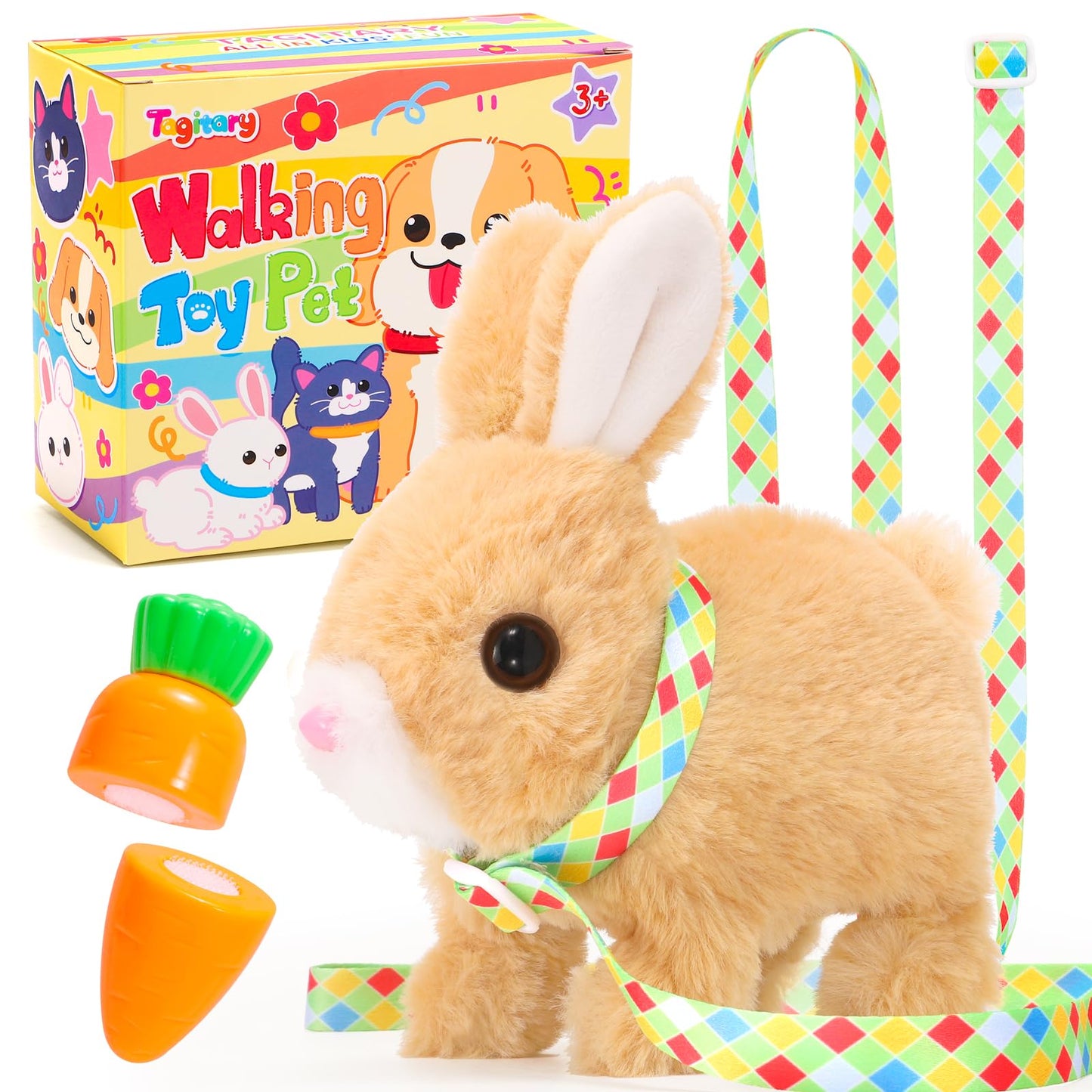 Tagitary Easter Plush Bunny Toys Electronic Bunny Toy with Sounds,Wiggling Ears,Hopping,Twitching Mouth and Nose,Interactive Rabbit Toy for Kids with Leash,Easter Birthday Gift for Toddlers