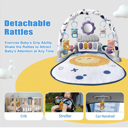 Cuterabit Baby Play Gym Mat, Baby Gym Activity Center, Kick and Play Piano with Music and Light, Tummy Time Toys for Newborn Babies Infants Boys Girls 0-3-6-9-12 Months (Grey)
