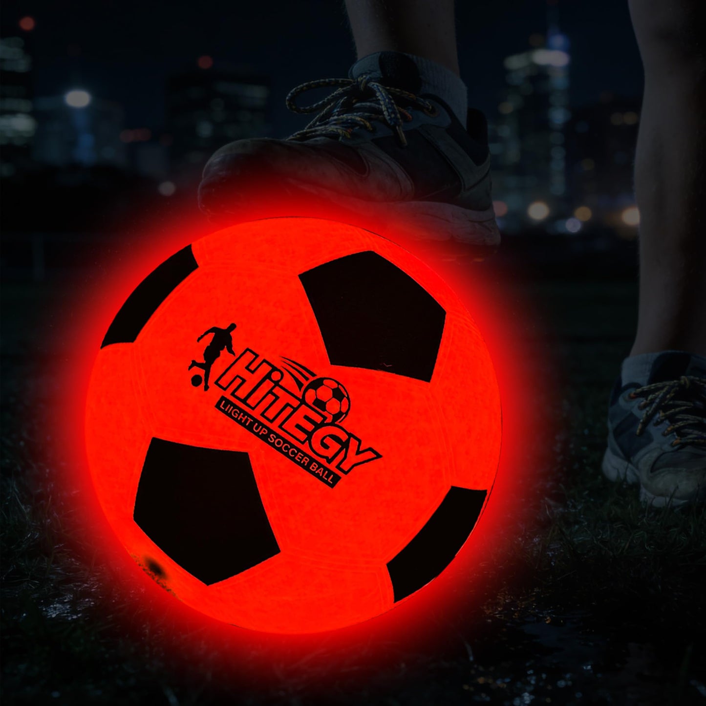 HITEGY Glow in The Dark Soccer Ball - Water-Resistant, Official Size 5, Light Up with Every Kick, Includes Pump, Manual & Extra Batteries - Perfect Soccer Gifts for Kids and Teen Boys
