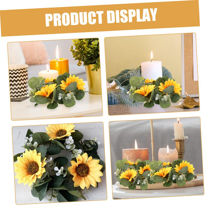 Ciieeo 2pcs Sunflower Eucalyptus Candle Wreaths for Spring Decor Lifelike Floral Centerpieces for Weddings and Home Farmhouse Style Candle Decoration