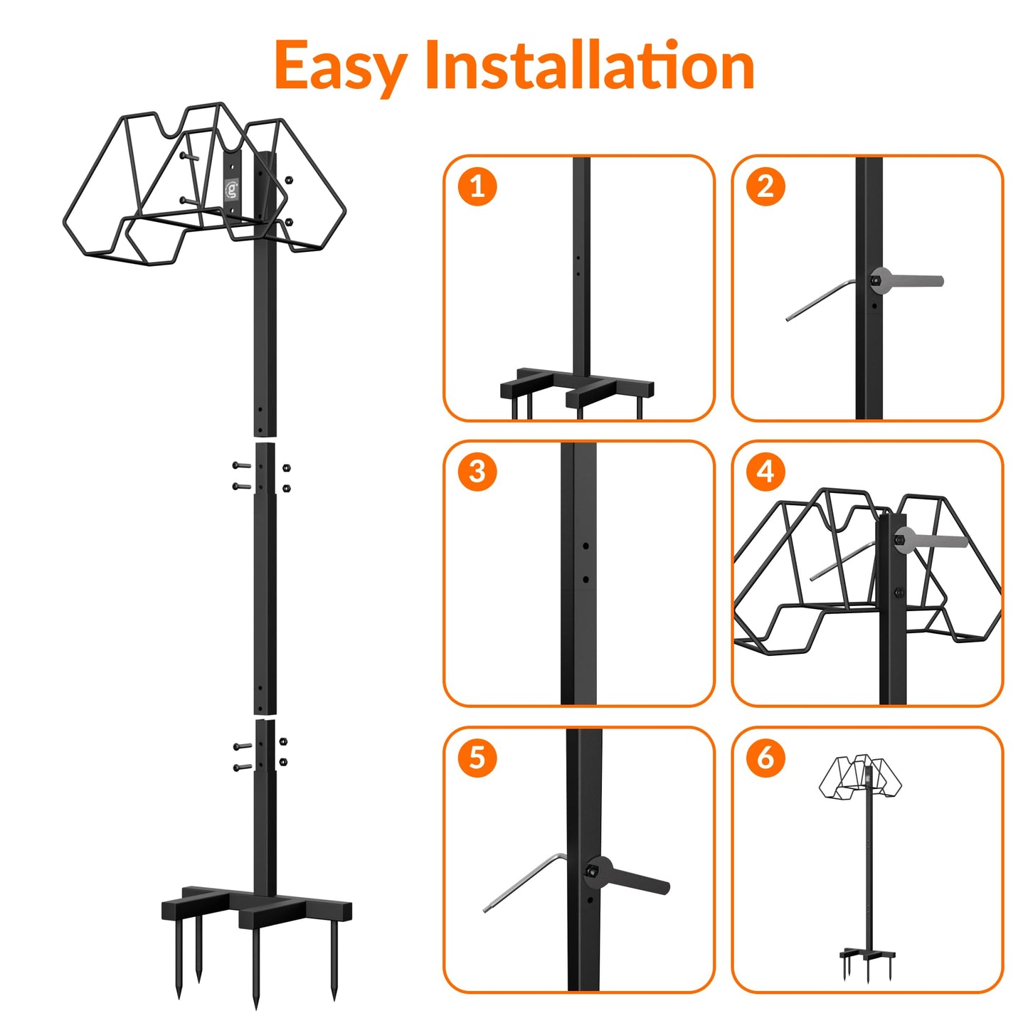 Giraffe Tools Garden Hose Holder- Heavy-Duty Freestanding Metal Stand, Holds 100FT Hose with 4 Spikes,Sturdy Hose Storage Stand for Outside Yard,Lawn,Garden,Black