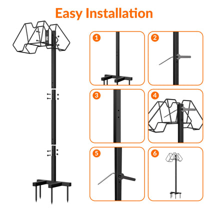 Giraffe Tools Garden Hose Holder- Heavy-Duty Freestanding Metal Stand, Holds 100FT Hose with 4 Spikes,Sturdy Hose Storage Stand for Outside Yard,Lawn,Garden,Black