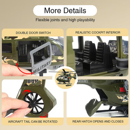 XUEXUE Large Military Helicopter Toy 15 Inch, Army Green Kids Helicopter with Crane & Hanging Tray, Toy Helicopter with Lights and Sounds, Helicopter Toys for Kids 3-5, Birthday Gift for Boys Age 3-7