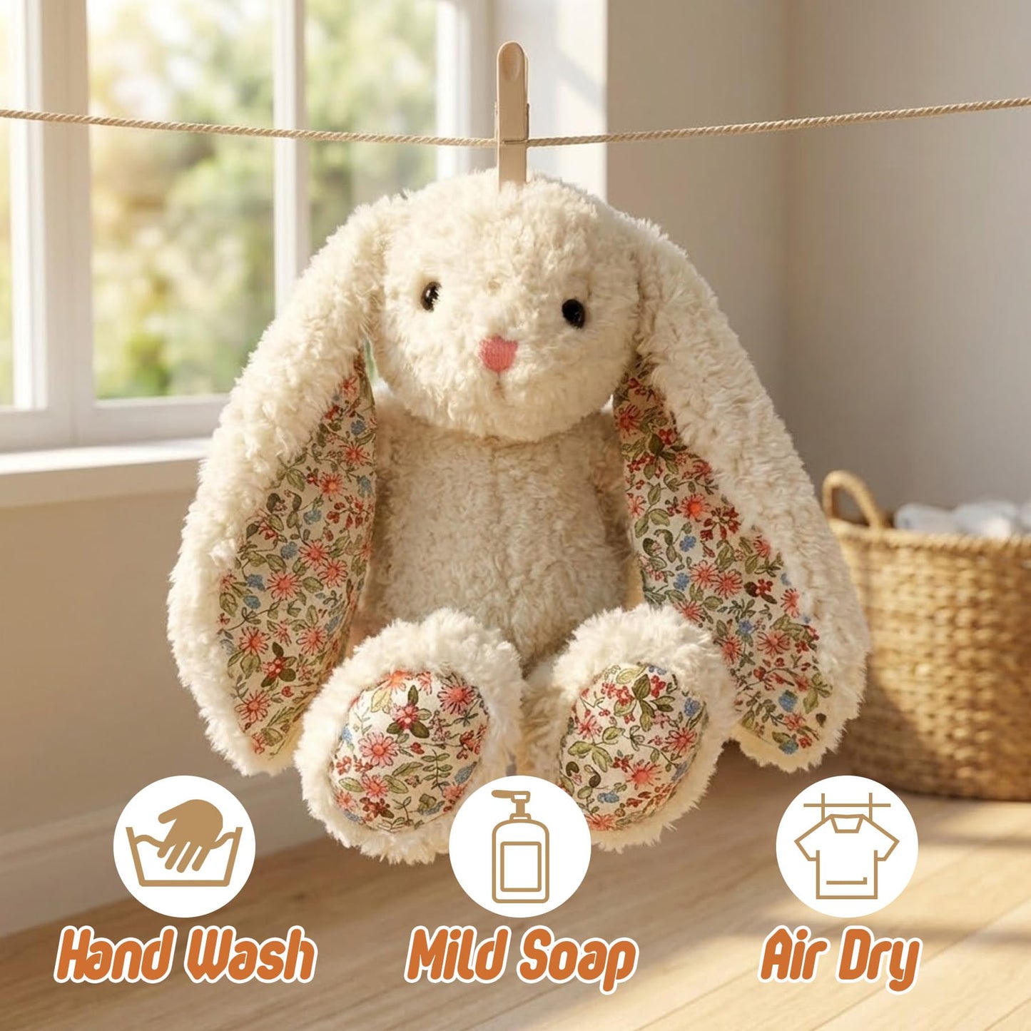 okegztoa Floral Bunny Stuffed Animal Cream French Style Blossom Romantic Rabbit Plush Toy Easter Stuffers Birthday Gifts Girlfriend Kids Party Favors Home Aesthetic Bedroom Decoration 8.7 Inch 9.5 oz