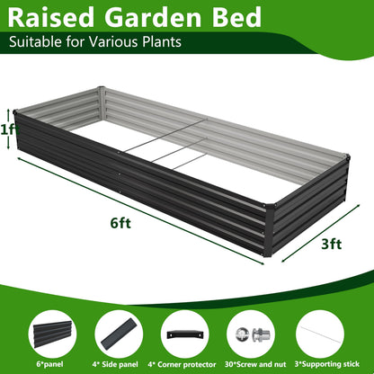 Easllre 2PCS 6x3x1ft Galvanized Raised Garden Bed,Outdoor Planter Box Metal Patio Kit Planting Bed for Vegetables Flowers Herb,Black