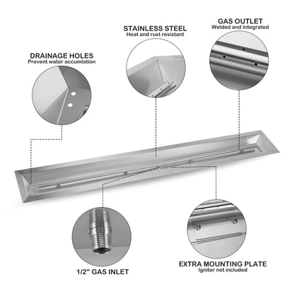 Stanbroil 72 by 6-Inch Linear Gas Fire Pit Burner, Stainless Steel Fire Pit Pan, Natural & Propane Gas Firepit for Outside DIY Firepit, BTU 175,000 Max
