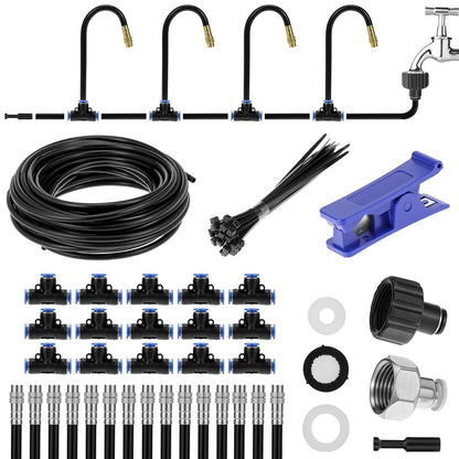 QWORK Drip Irrigation System, 49.21Ft Automatic Drip Irrigation Kit, Adjustable Garden Watering Misting System