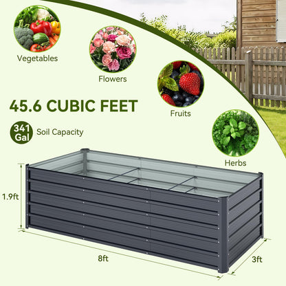 Ohuhu 8x3x1.9 FT Metal Raised Garden Bed Outdoor, Reinforced Deep Root Galvanized Steel Rustproof Planter Box, 100% Non-Toxic, 341 Gal Heavy Duty Tall Raised Beds for Growing Vegetables Flowers Herbs