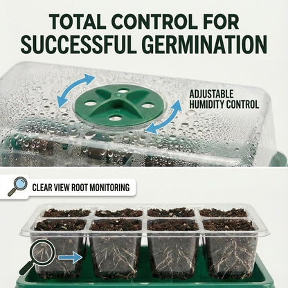 NACNO Seed Starter Kit with Grow Light, Elevated Seedling Tray Kit with Adjustable Humidity Dome and Clear Cell Tray, 12 Full Spectrum Led Beads for Seed Starting Greenhouse, 6 Pack, Green