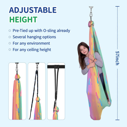 OUTREE Sensory Swing for Kids, Double Layer Therapy Hammock, Indoor Swing with 360° Swivel Hanger Kit and Adjustable Straps, Autism Sensory Product for Autism, ADHD (Unicorn Printed)