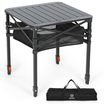 Nice C Aluminum Square Table, Adjustable Height Folding Camping Table, Lightweight Collapsible Table with Roll-up Tabletop, Carry Bag, for Outdoor, Camping, Picnic, backyards, BBQ (20'' Medium)