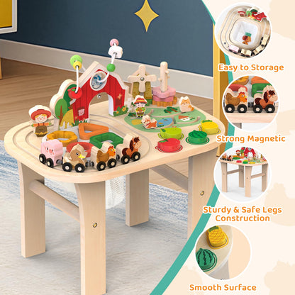 Weilim Montessori Activity Table for 1 Year Old — Wooden Sensory Table Baby Activity Center with Bead Maze, Shape Sorter, Train Track, Farm Toddler Toy, Educational Standing Play Toys, Kids 12+ Months
