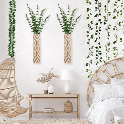Wooden Wall Vase Set of 3 - Geometric Hanging Planters for Indoor Plants, Modern Wall Decor for Living Room, Bedroom, Bathroom, Home, Office, Apartment, Farmhouse & Boho Style (A)