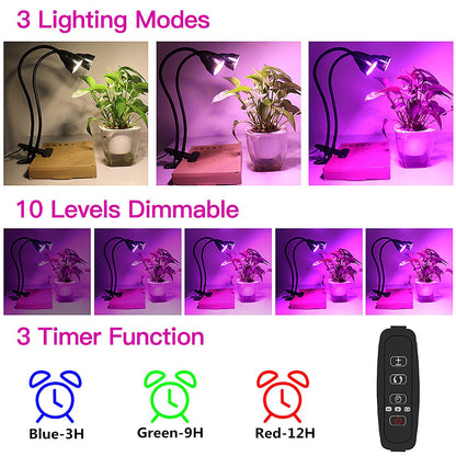 Grow Light for Indoor Plants Growing, Juhefa Gooseneck Clip-on Plant Lamp for Seedlings Succulents Seed Starting,3 Modes & 10-Level Brightness with Timer 3 9 12 Hrs