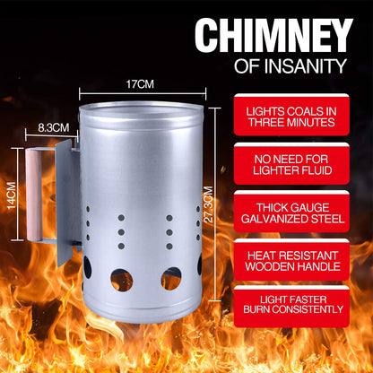 homenote Rapid Charcoal Chimney Starter Set Fireplace Accessories Lighter Cubes BBQ Heat Resistant Gloves Blower BBQ Tools（11.5" x 7" x 7"）