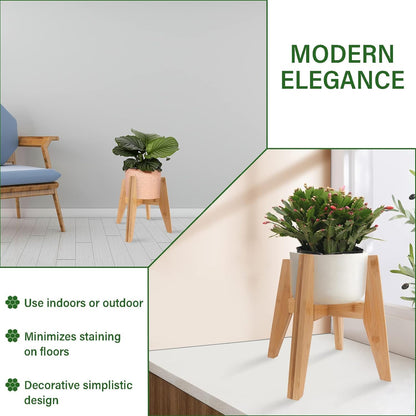 LEIMO KPARTS Adjustable Bamboo Plant Stand (8-12 inches), Mid Century Modern Indoor Plant Holder