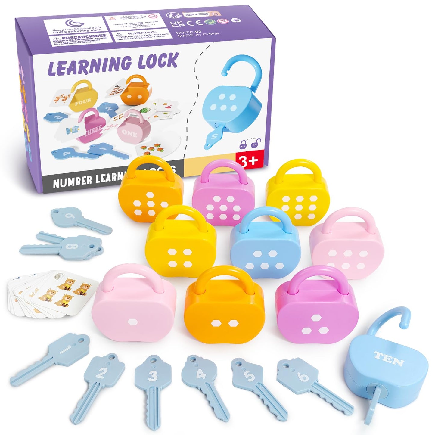 Meemazi 10 Sets Lock and Key Sensory Toy, Number Counting & Matching Math Games, Preschool Learning Activities, Educational Montessori Toddlers Toys for 3 Year Old