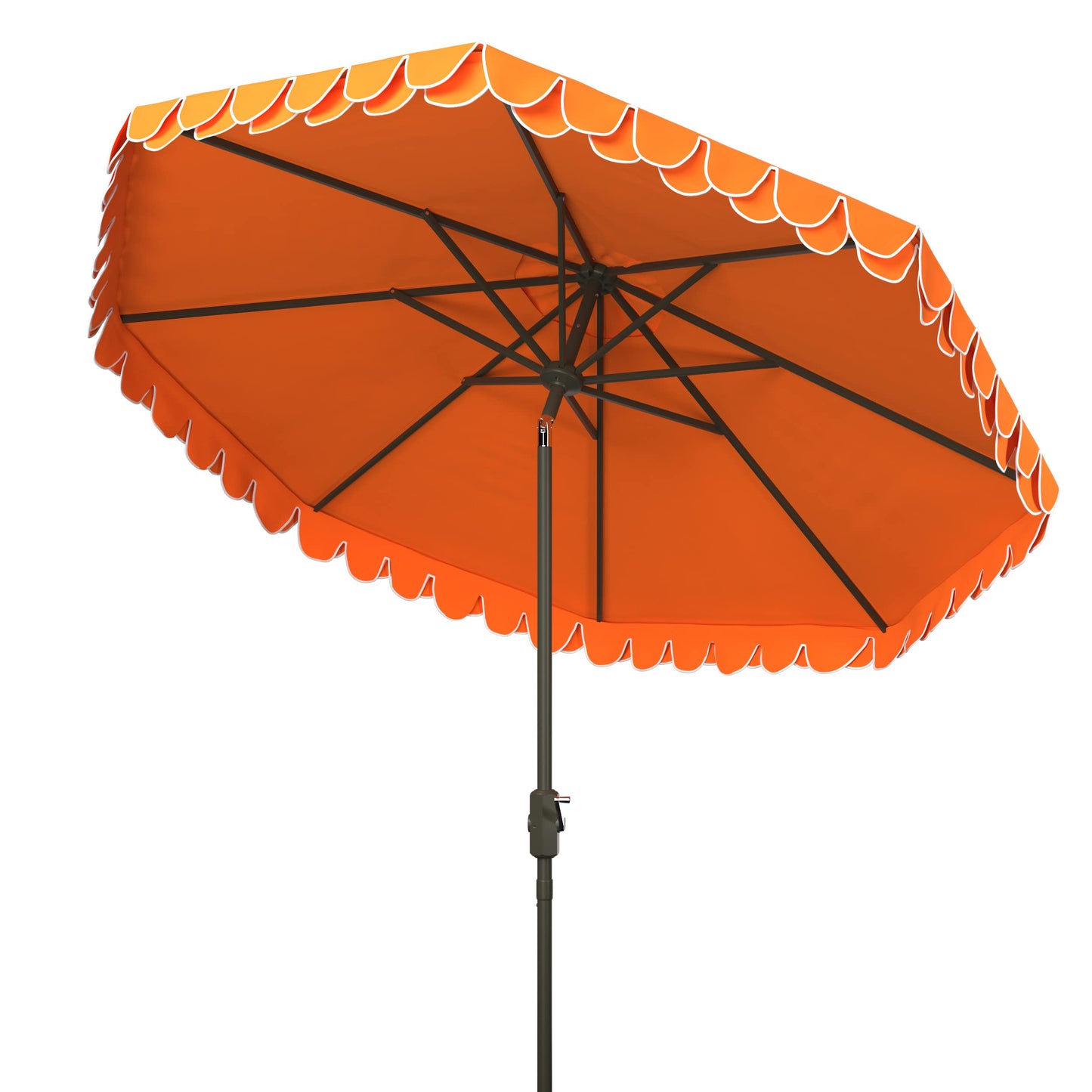 SAFAVIEH 9ft Outdoor Patio Umbrella, Round, Valance, Orange, Auto Crank Tilt, UV Resistant for Deck, Backyard, Poolside (PAT8006O)