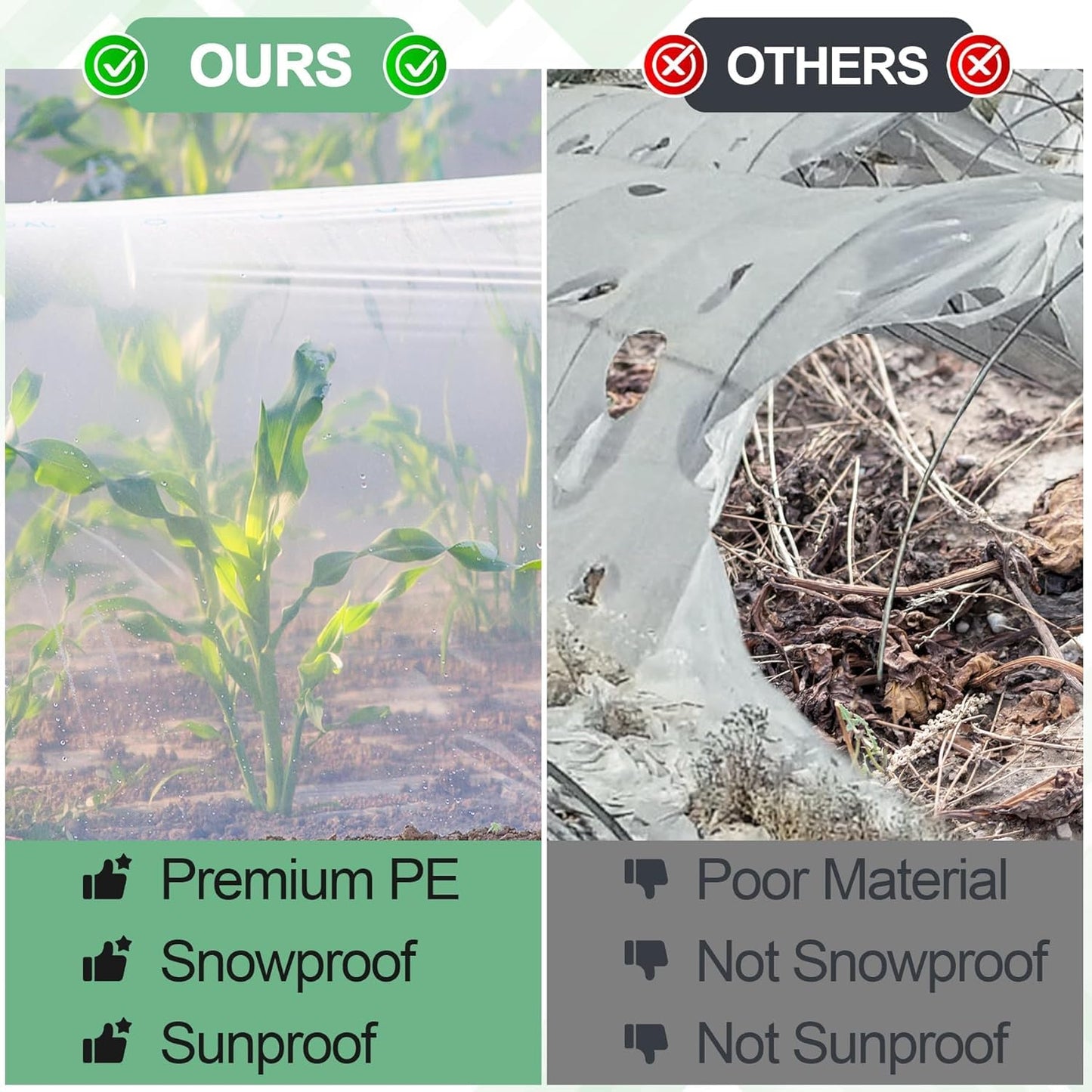 10 x 50 FT Clear Greenhouse Plastic Sheeting, 6 Mil Polyethylene Film Heavy Duty, Water Sun Frost Wind Dust Resistant Winter Hoop House Toughness Plastic Cover for Farming, Gardening, Agriculture, DIY