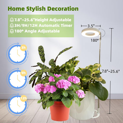 SYLIKENATE LED Grow Light for Indoor Plants, Full Spectrum led Grow Light,Mini Halo Grow Lights for Small Plants,Height Adjustable Growing Lamp,3 Modes,3/9/12h Automatic Timer,10 Dimmable Brightness