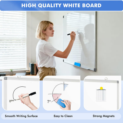 WALGLASS Double-Sided White Board, 24" x 18" Dry Erase Board Magnetic Whiteboard for Wall, Hanging Mounted Whiteboard Silver Aluminium Frame for Home, School, Office, Kitchen