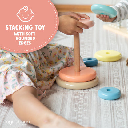 Play Platoon Non-Toxic Kids Play Mats for Floor, Extra-Thick Foam Tiles, Playmat for Toddlers & Childrens Playroom, Wooden Rainbow Stacking Toy Ring Stacker Toy, Educational Interactive Learning Toys