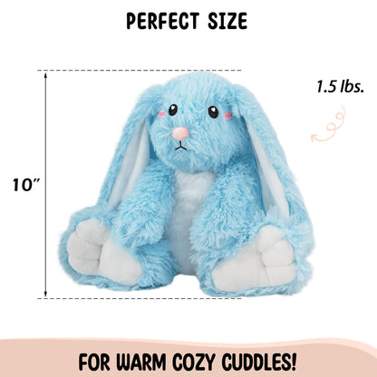 Bunny Microwavable Stuffed Animal – 1.5 lb Unscented Heating Pad Plush, Soft Cozy Bunny Toy for Relaxation and Comfort, Gift for Women, Girls, Adults & Kids by Happy Fuel, Blue