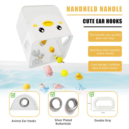Ligereza Quick Fetch Way Bath Toy Storage, Cute Mesh Bath Toy Organizer, Large Capacity and Large Opening Baby Bathtub Toy Holder for Tub, Multipurpose Mesh Shower Bag (White)