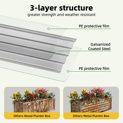 SUPERLELE 8x4x1ft Galvanized Raised Garden Bed, Thickened Metal Planter Box for Outdoor Vegetables & Flowers, Silver Large Garden Bed Kit, 96" L x 48" W x 12" H
