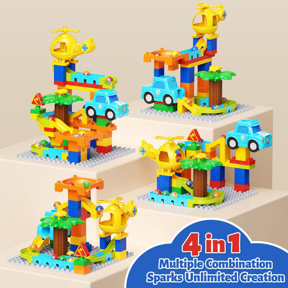 Marble Runs for Kids 4-8,Building Blocks Compatible with Major Brands, Birthday Toys Gifts for Ages 3 4 5+ Boys Girls，Toddler Education Montessori Learning STEM Toys Marble Runway Maze Track Set