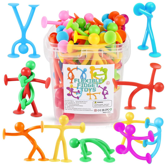 GOLDGE 28 Pack Suction Cup Fidget Toys Sensory Set - Pop, Pull & Stick Travel Sensory Toys for Kids with Autism, ADHD - Stress Relief Fidget Toy for Children Ages 3+, Assorted Colors for Boys & Girls