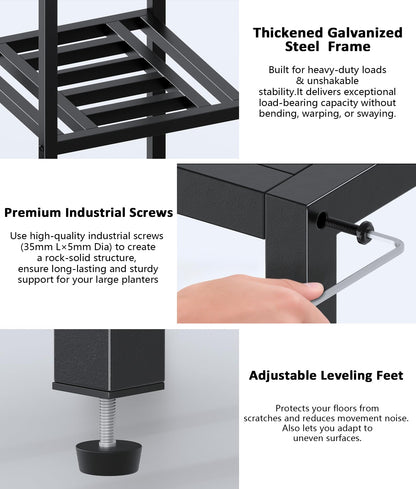 Hongsane Plant Stand Indoor Outdoor,10 Tier Tall Metal Plant Stands Holder,Heavy Duty Wrought Iron Plant Shelves for Multi Large Pots,Black Tiered Flower Display Riser for Living Room,Patio,Balcony