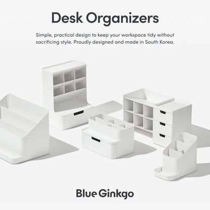 BLUE GINKGO Compact Desk Organizer – Small 5-Compartment, Half Drawer Storage – Pen Holder, Stationery Organizer for Desktop, Vanity, Shelf (Made in Korea, White)