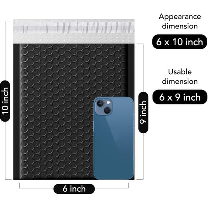 Fuxury Bubble Mailers 6x10“ 600 Pack Black Padded Envelopes Usable Size 6x9" Thick Mailing Envelopes Bubble Padded, Shipping Bags for Mailing,Packaging, Small Business, Boutique, Bulk #0