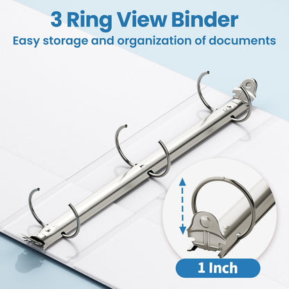 SUNEE 3 Ring Binders 1 Inch 12 Pack, Clear View Binders Bulk Three Ring PVC-Free (Fit 8.5x11 Inches) for School or Office Business Supplies, White