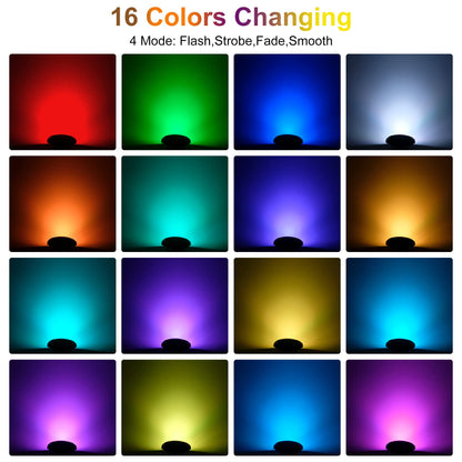 CREPOW RGBW Pond Lights with Timer, 18 LED Underwater Submersible Fountain Lights Color Changing Landscape Spotlights Remote Control IP68 Waterproof for Fish Aquarium Tank Yard Garden Pool (Set of 6)