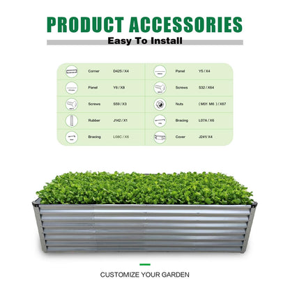 GrowHaus 8x4x2FT Galvanized Raised Garden Bed, Planter Boxes Outdoor Large Metal Garden Beds for Planting Vegetables Flowers Herbs Rectangle Silver