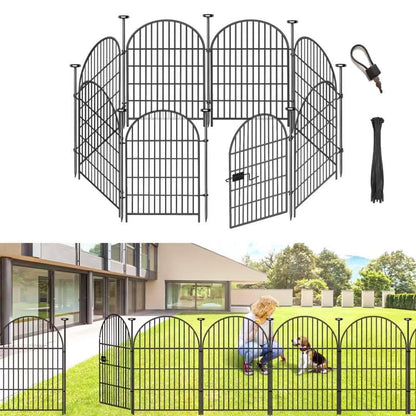 ADAVIN Garden Fence Animal Barrier with Gate 40 in(H)×17.5 Ft(L) 8 Panels,Rustproof Metal Wire Tall Fencing Border for Dogs Rabbits,Outdoor no dig pet Fences,Black Flower Edging for Yard,Arched