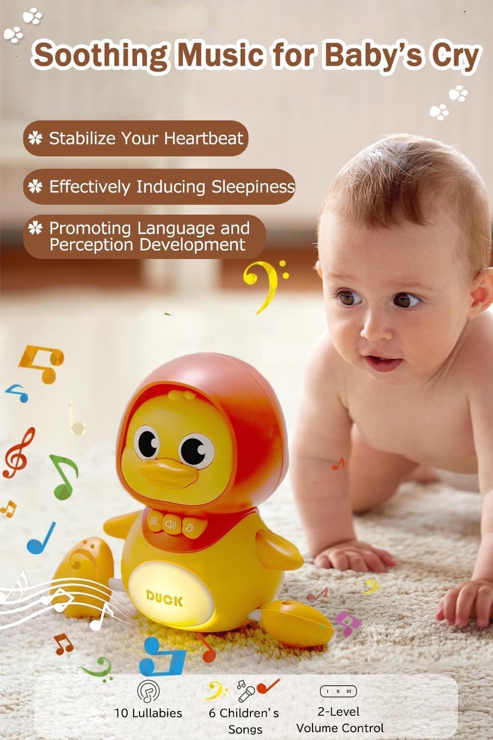 JUYEE Baby Crawling Toys Set of 4 - Magnetic Ducks Family for Infants 6-9-12 Months, Tummy Time Toys with Music & Lights, 1st Birthday Gift for Boys and Girls(4-Pack)