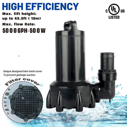 OYO WATER Large 5000GPH Submersible Outdoor Inline Pond Pump High Head Water Pump for Garden Waterfall Fountain Water Circulation for Koi Fish Pond