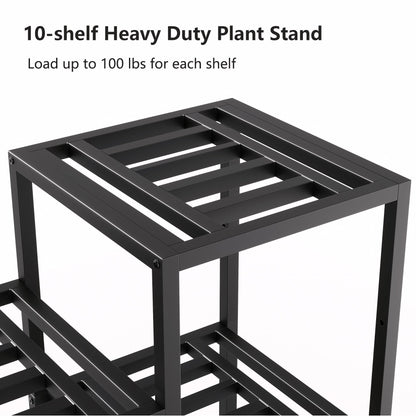 Hongsane Plant Stand Indoor Outdoor,10 Tier Tall Metal Plant Stands Holder,Heavy Duty Wrought Iron Plant Shelves for Multi Large Pots,Black Tiered Flower Display Riser for Living Room,Patio,Balcony