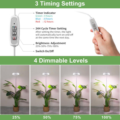 LBW Plant Grow Light, 72 LEDs Full Spectrum Grow Lights for Indoor Plants,Large Grow Lamp with 4/8/12H Auto Timer & 4 Dimmable Brightness, Height Adjustable, Ideal for Tall Plants,White
