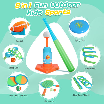 Outdoor Toys for Kids Ages 4-8, 8-in-1 Backyard Games Set with Multiple Sports Activities, Outdoor Family Play for Boys and Girls, Ideal for Parties, Camping & Birthday Gifts