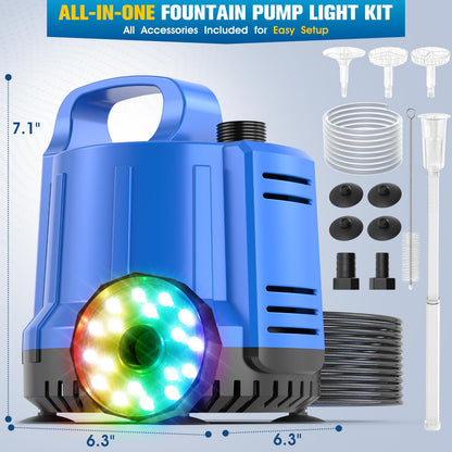 2026 Patented Pond Filter with Pump Fountain Lights, 2-in-1 Pond Filter with Pond Pump and Fountain Kit,Pond Filter Fountain for Koi Pond Filters System, Auto Water Sensor, 16ft Hose-Dark Blue