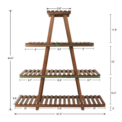 Ufine 4 Tier Wood Plant Stand Indoor Outdoor A Frame Plant Display Shelf for Multiple Plants Flower Pot Holder Rack, Living Room Balcony Patio
