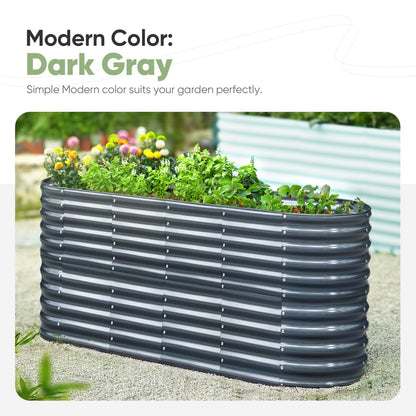 KING BIRD Raised Garden Bed Galvanized Planter Garden Box Outdoor for Gardening, Deep Root Vegetables, Flowers 78.7X23.6X34.2 in, Dark Grey, 2.85 ft Tall 9 in 1