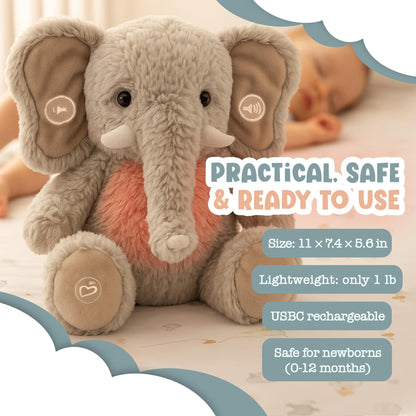 Gemma Joy Baby Sleep Soother Elephant for Baby – Cry Activated Heartbeat Stuffed Animal – Rechargeable Crib Soother with White Noise, Shush, Lullabies & Night Light – The for Newborns