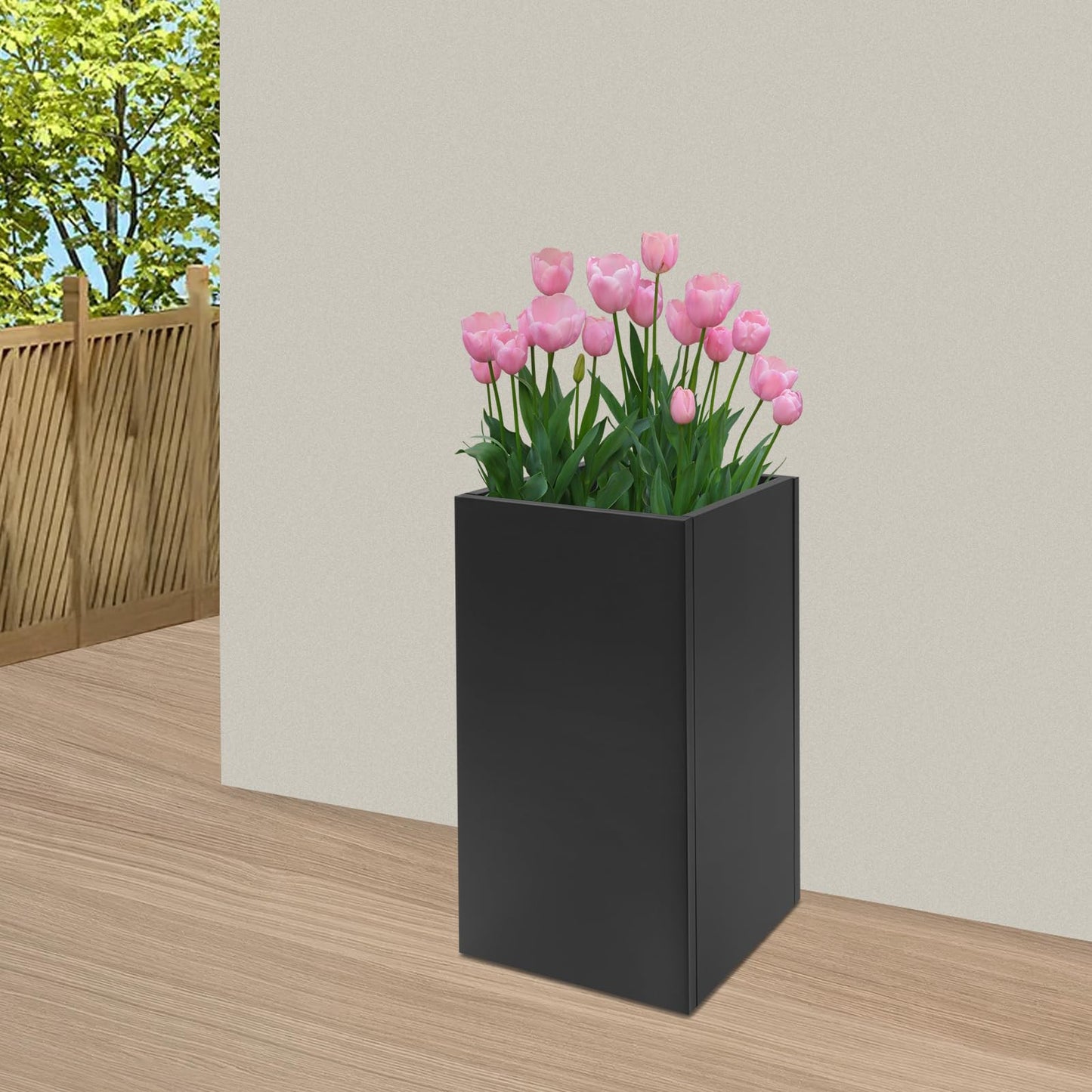 SODONAD Tall Metal Planter Box, Heavy Duty Planter Box, Rectangular Outdoor/Indoor Planters Modern Flower Pot for Porch Patio Garden Balconie, 16'' × 16'' × 30''