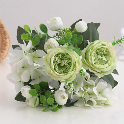 karoro 4 Bunches Peonies Artificial Flowers, Silk Peonies Flowers Fake Bouquet Faux Floral Arrangements for Centerpiece Table Wedding Party Home Decor (4, Green White)
